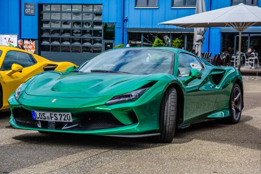 SINSHEIM, GERMANY - MAI 2022: green emerald Ferrari F8 Type F142MFL