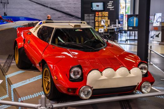 SINSHEIM, GERMANY - MAI 2022: red Lancia Stratos Groupe 4 1975 racing car