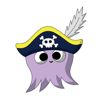 Cute cartoon Octopus Pirate. Draw illustration in color