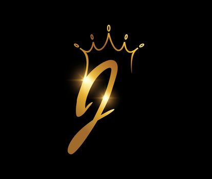 Golden Crown Monogram Initial Letter J
