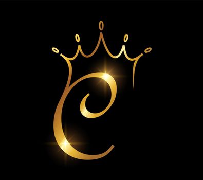 Golden Crown Monogram Initial Letter C