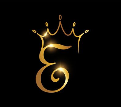 Golden Crown Monogram Initial Letter E