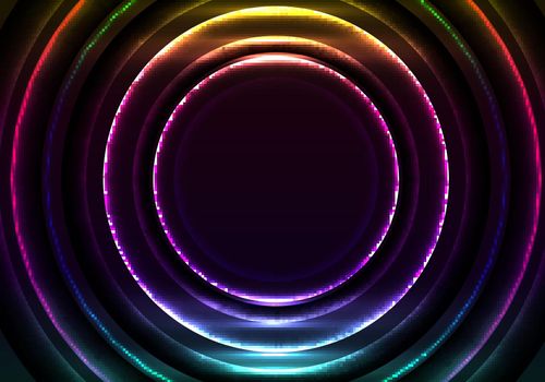 Abstract radial motion lines circles glowing neon luminous lighting effect bright energy rays on dark background