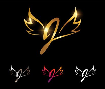 Golden Wings Monogram Logo Initial Letter J
