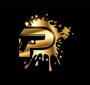 Golden Letter P Initial for Handgun Monogram logo