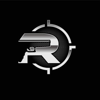 Initial Logo Vector for letter R with Gun and Tactical theme 