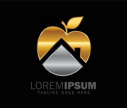 Home symbol with apple with gold and silver logo sign 