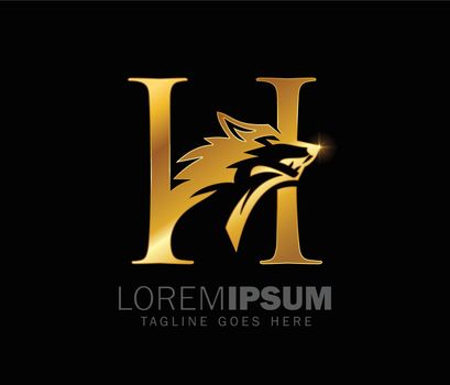 Golden Wolf Initial Monogram Letter H Logo Sign 