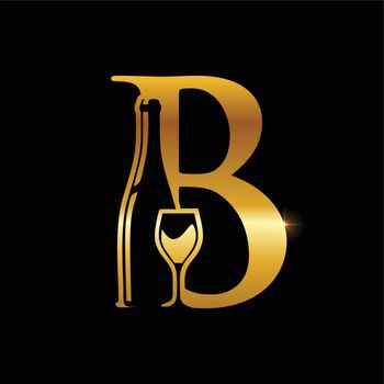 gold wine and bottle initial letter B design