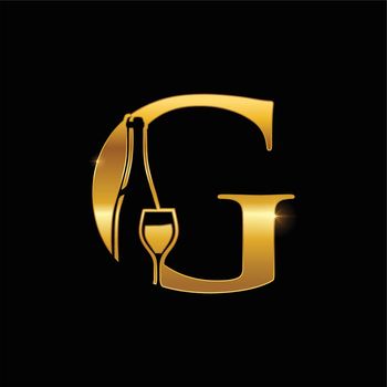 Gold Wine Bottle Initial Letter G Logo