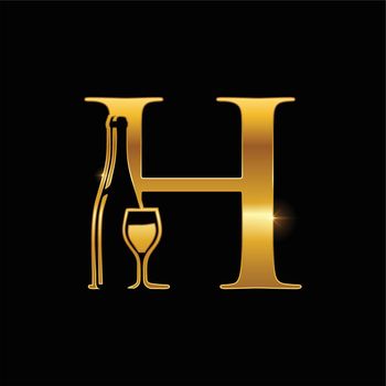 Gold Wine Bottle Initial Letter H Logo