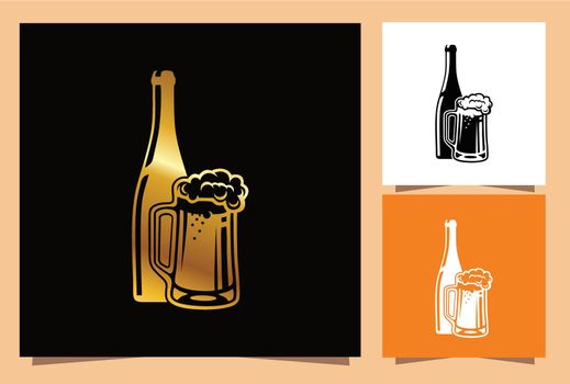 Glass and Bottle Beer Vector Sign