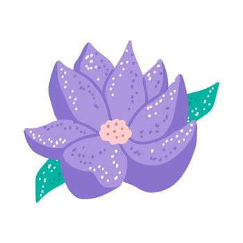 Cute purple flower with texture, design element for postcards, invitations