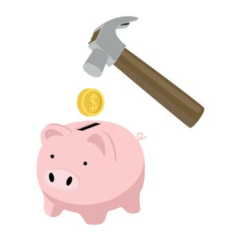 Piggy bank and hammer Savings Concept