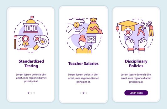 Major education issues onboarding mobile app screen