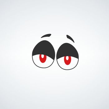 Black And White Cute Cartoon Eyes with red eye balls. Stock vector illustration isolated on white background.