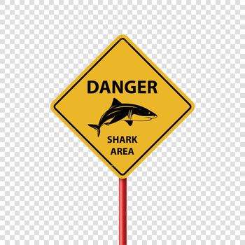 Vector Yellow Shark Sighting Sign Isolated. Shark Attack Warning. Danger for Surfing and Swimming. Shark Zone, Area, Caution