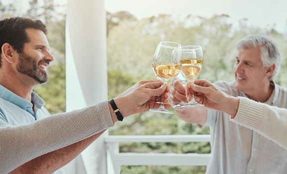 In family relationships love is really spelled t-i-m-e, time. Shot of a family toasting with wine glasses at home.
