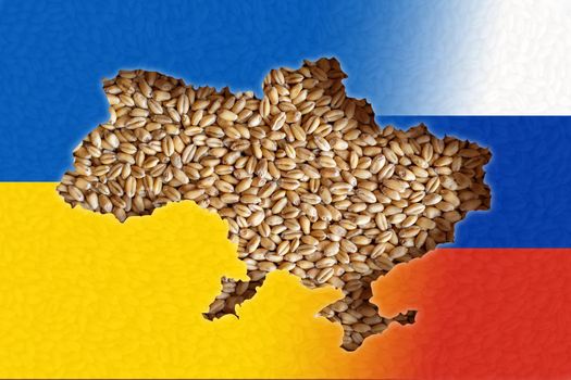 Russian-Ukrainian war conflict and Ukraine wheat export crisis concept. World grain crisis concept