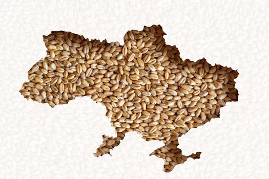 Ukraine shape map on wheat that is impossible to export. World grain crisis concept