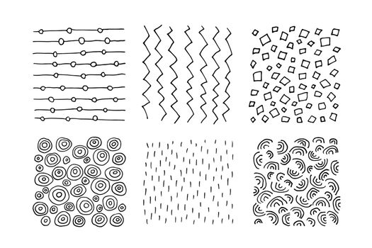 Set of hand-drawn black and white textures