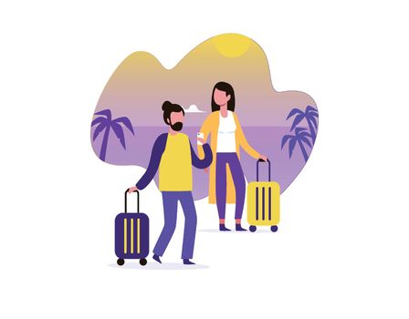 Couple summer vacation travel illustration