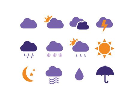 set of weather report forecast icons and stickers