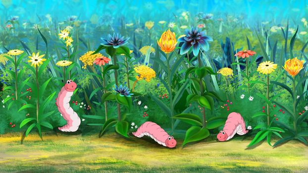 Worms in the grass Illustration