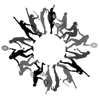 Tennis concept with silhouette of women players