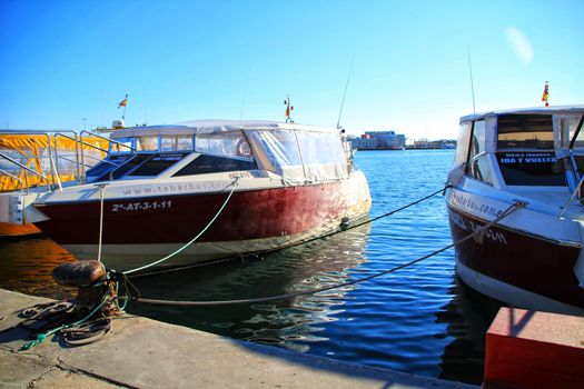 Touristic Boats moored in the port of Santa Pola, Alicante