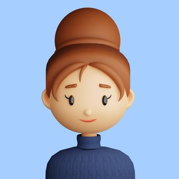3D cartoon avatar of smiling young woman