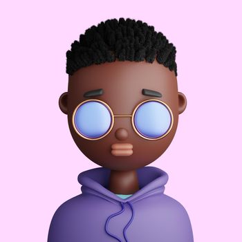 3D cartoon avatar of smiling young  black man