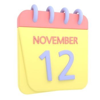 12th November 3D calendar icon