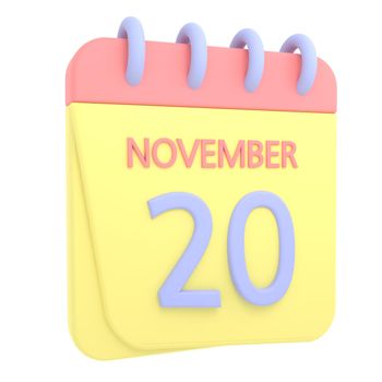 20th November 3D calendar icon