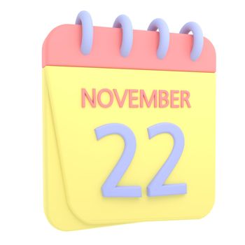 22nd November 3D calendar icon
