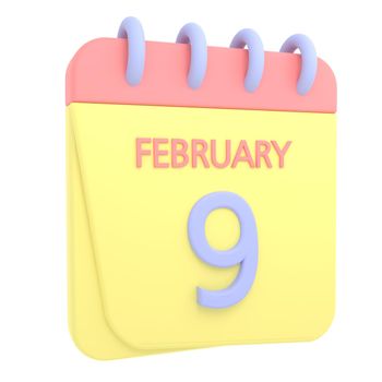 9th February 3D calendar icon