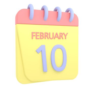 10th February 3D calendar icon