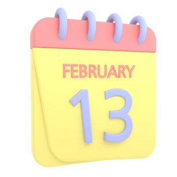 13th February 3D calendar icon