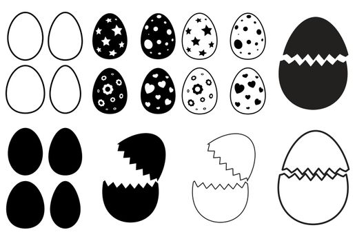 easter egg icon set. silhouette and outline design.Vector illustration isolated on white background. 