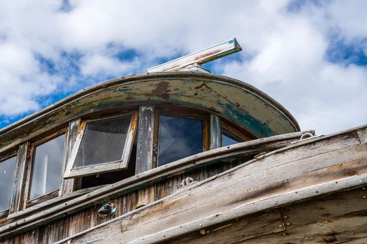 Detail of abandoned fishing boat at Icy Strait Point