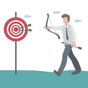 Business man shooting arrows to target board vector illustration, Business concept