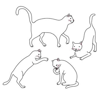 White cat pose set cartoon vector illustration