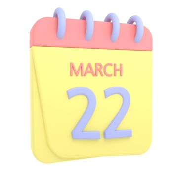 22nd March 3D calendar icon