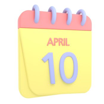 10th April 3D calendar icon
