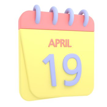 19th April 3D calendar icon
