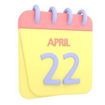 22nd April 3D calendar icon