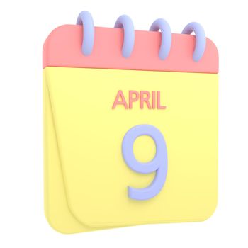 9th April 3D calendar icon