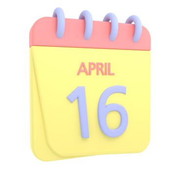 16th April 3D calendar icon