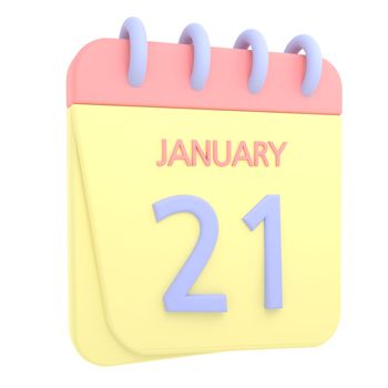 21st January 3D calendar icon