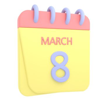 8th March 3D calendar icon